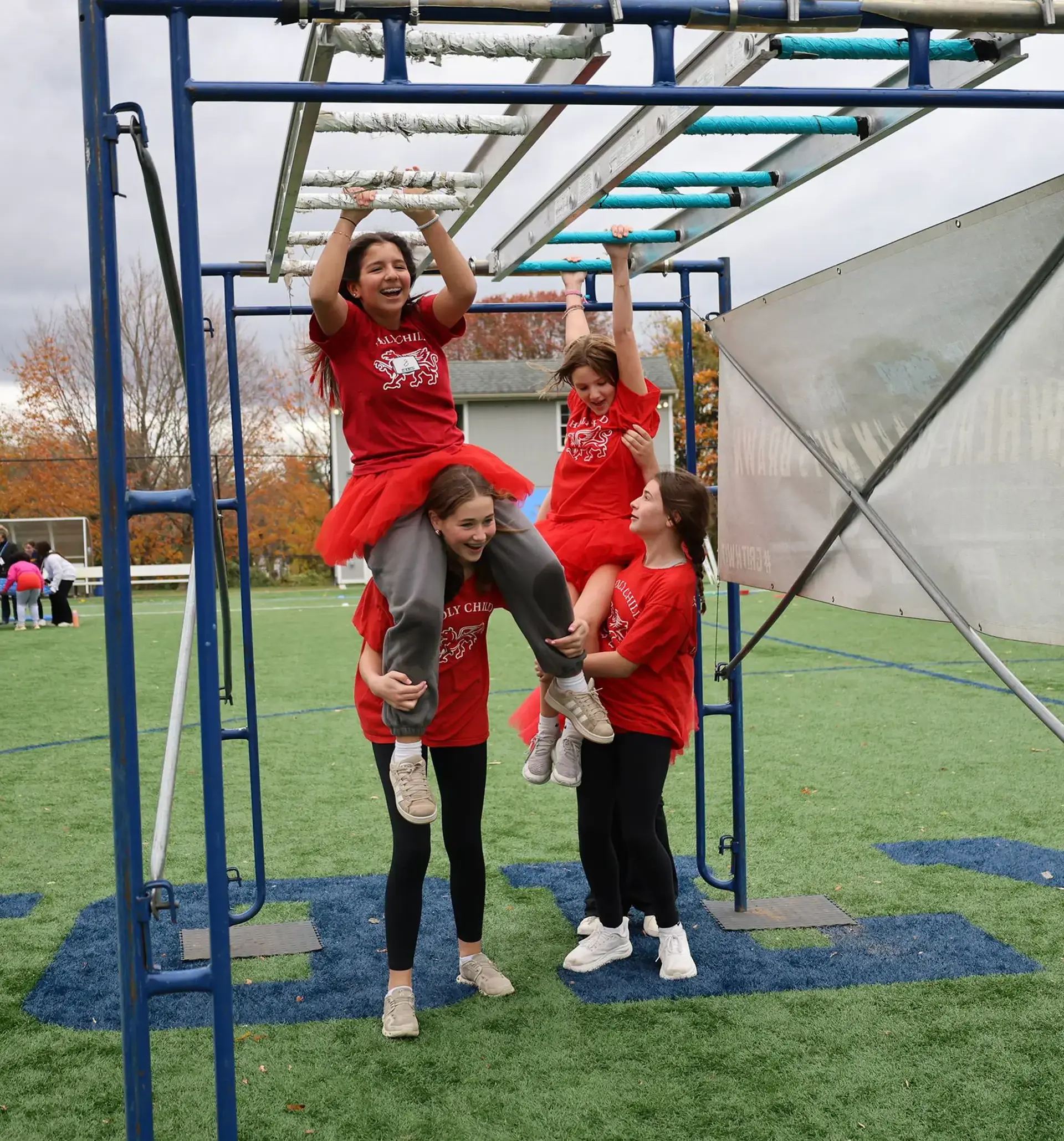 Students on an obstacle course at Holy Child.