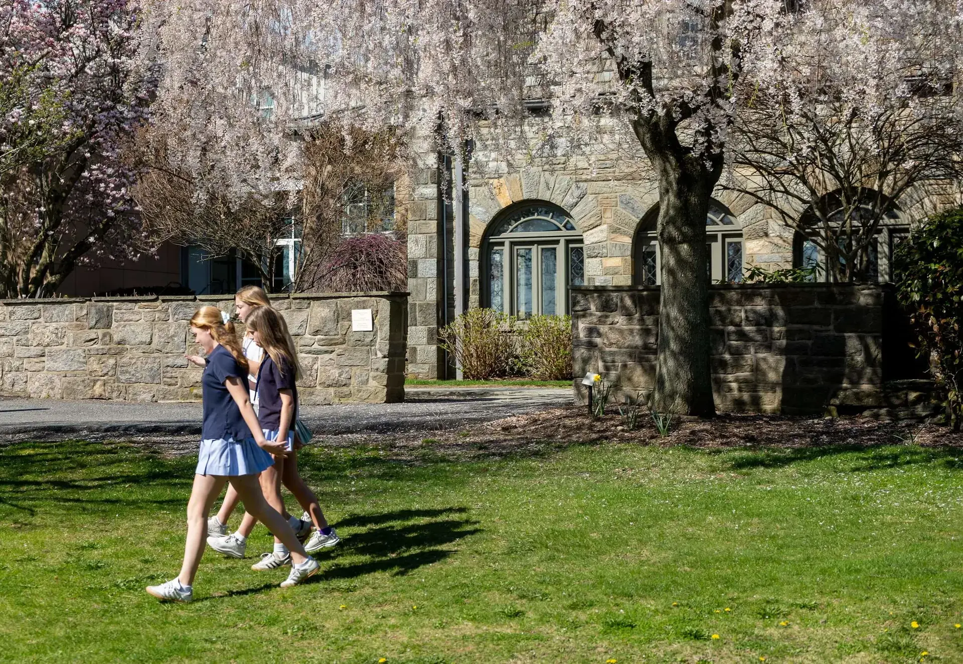 Students walking across campus