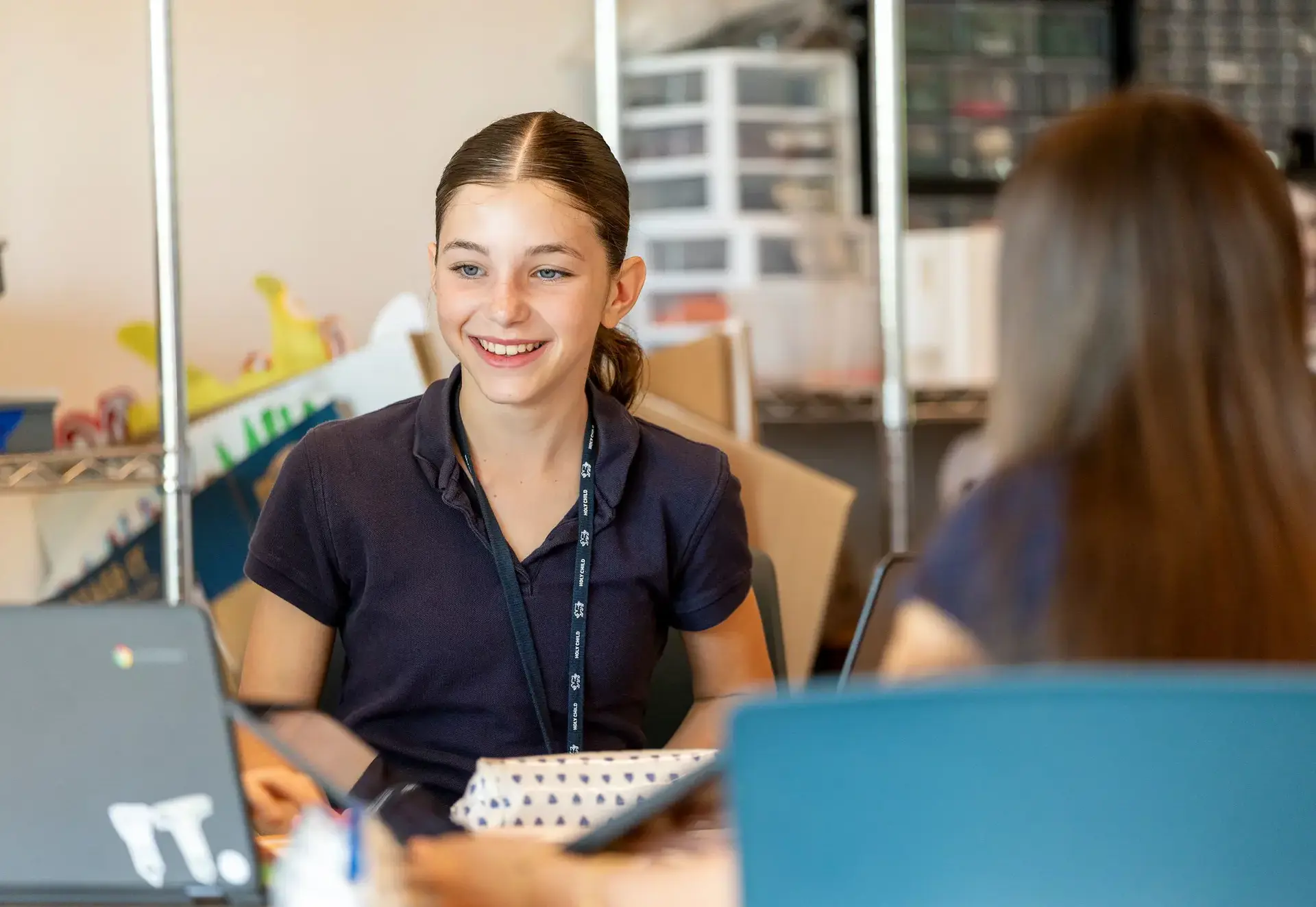 Student smiling in class