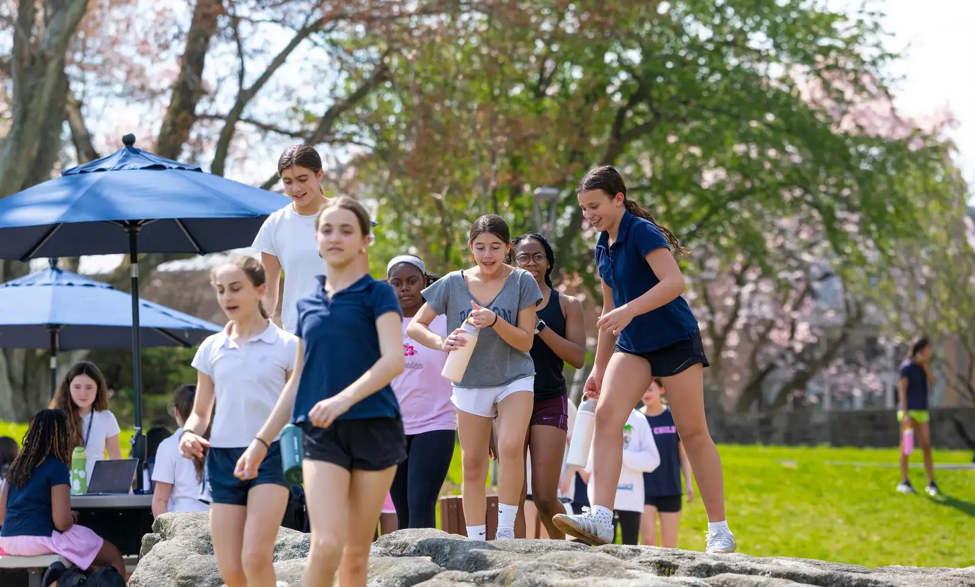 Students walking across campus